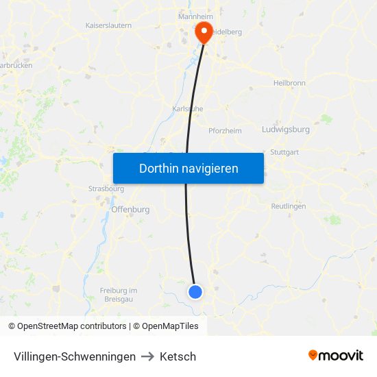 Villingen-Schwenningen to Ketsch map