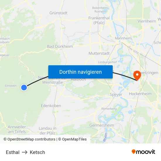 Esthal to Ketsch map