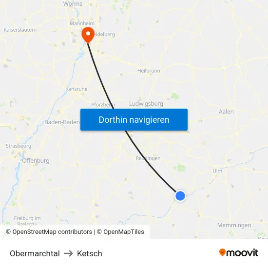 Obermarchtal to Ketsch map
