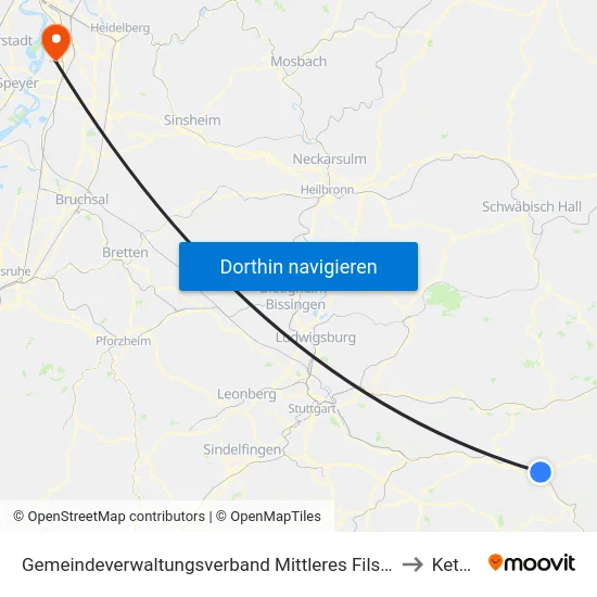 Gemeindeverwaltungsverband Mittleres Fils-Lautertal to Ketsch map