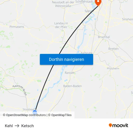 Kehl to Ketsch map