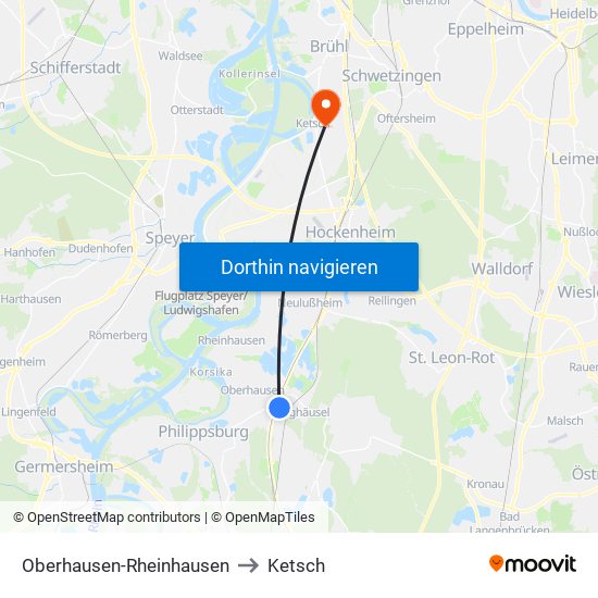 Oberhausen-Rheinhausen to Ketsch map