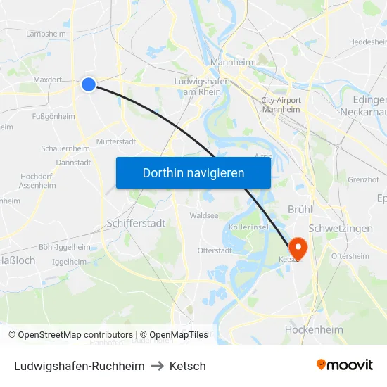 Ludwigshafen-Ruchheim to Ketsch map