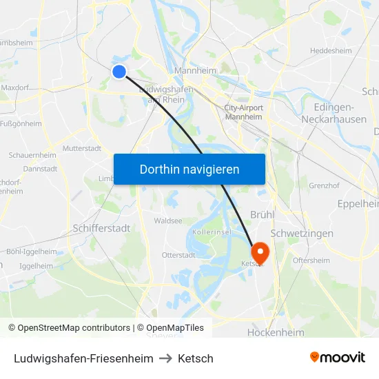 Ludwigshafen-Friesenheim to Ketsch map