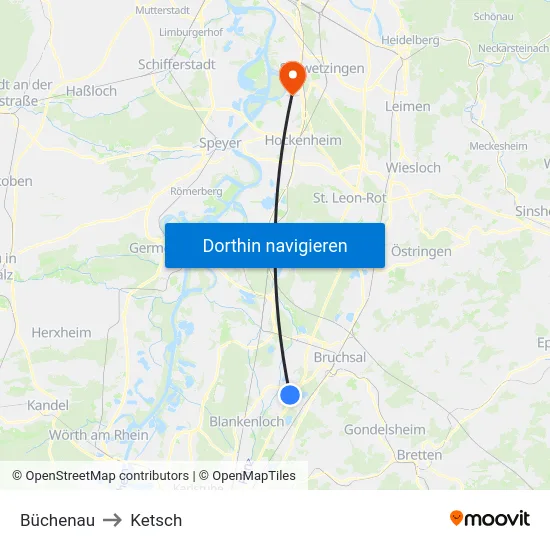 Büchenau to Ketsch map