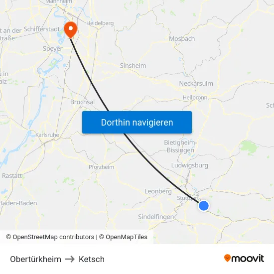 Obertürkheim to Ketsch map