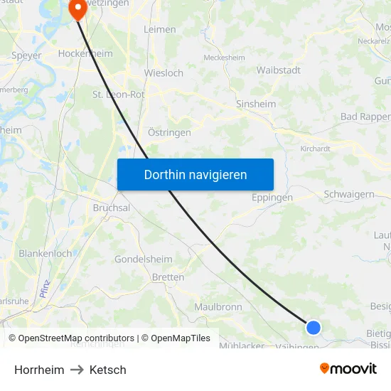 Horrheim to Ketsch map