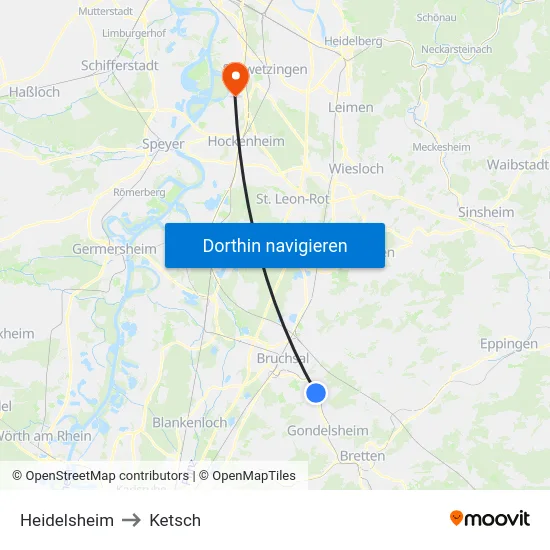 Heidelsheim to Ketsch map