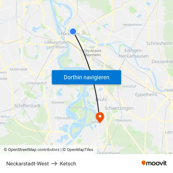 Neckarstadt-West to Ketsch map