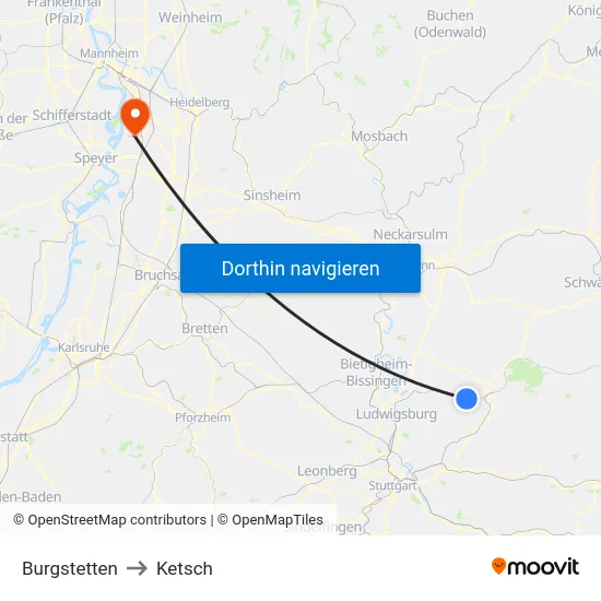 Burgstetten to Ketsch map