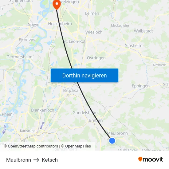 Maulbronn to Ketsch map