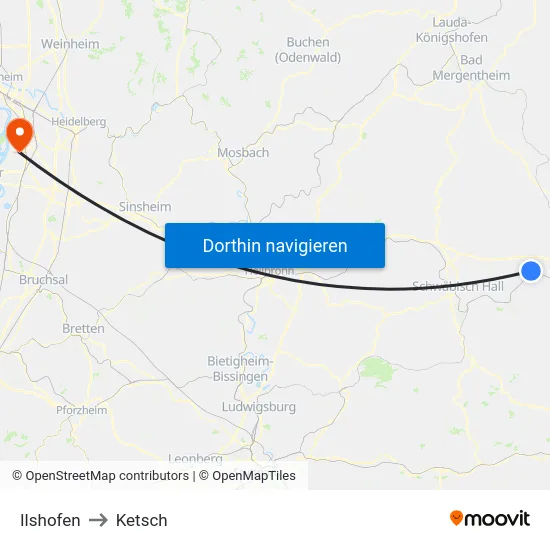 Ilshofen to Ketsch map