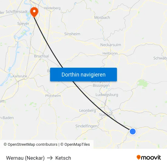 Wernau (Neckar) to Ketsch map