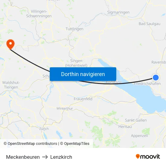 Meckenbeuren to Lenzkirch map