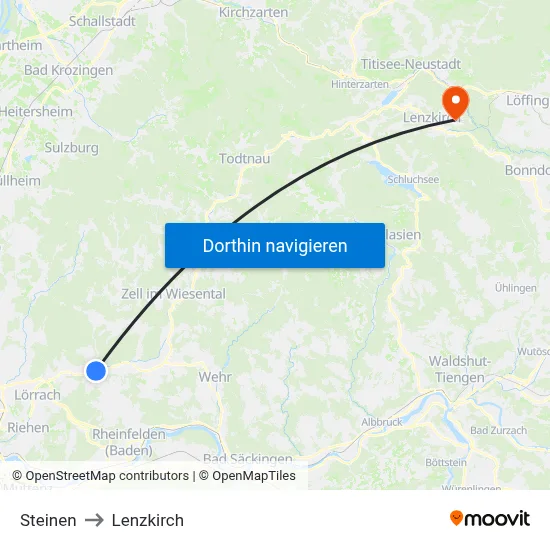Steinen to Lenzkirch map