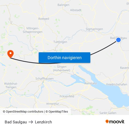 Bad Saulgau to Lenzkirch map