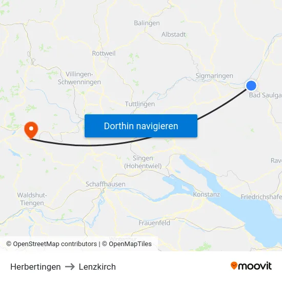 Herbertingen to Lenzkirch map