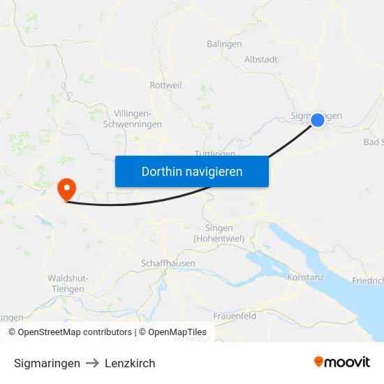 Sigmaringen to Lenzkirch map