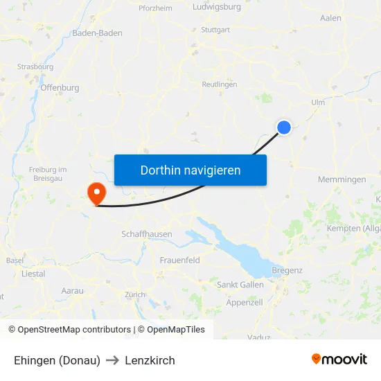 Ehingen (Donau) to Lenzkirch map