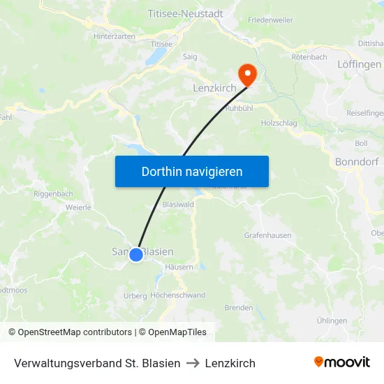 Verwaltungsverband St. Blasien to Lenzkirch map
