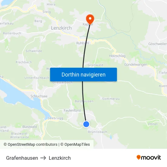 Grafenhausen to Lenzkirch map