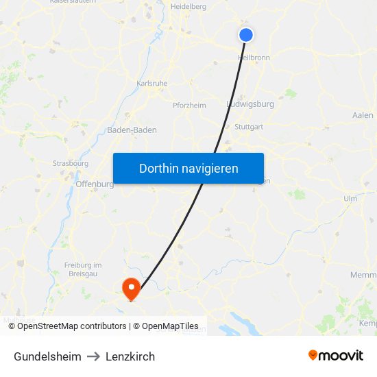 Gundelsheim to Lenzkirch map