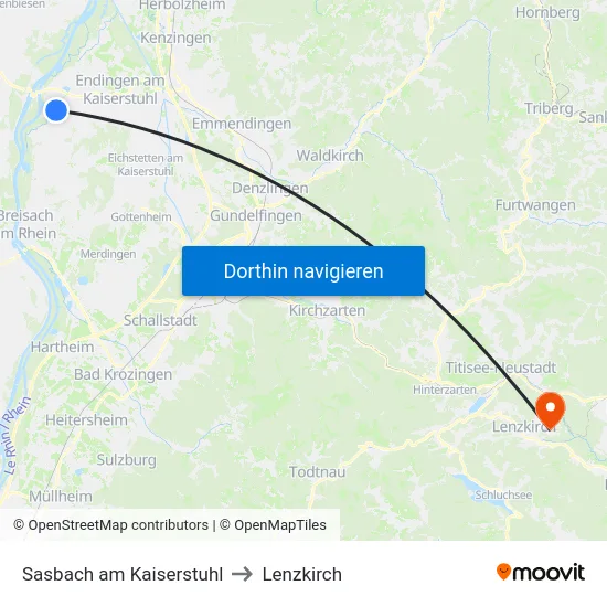 Sasbach am Kaiserstuhl to Lenzkirch map