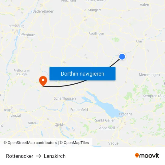 Rottenacker to Lenzkirch map