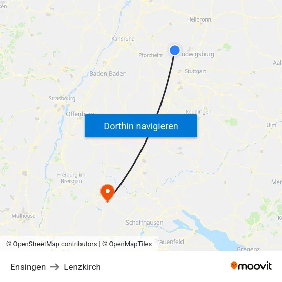 Ensingen to Lenzkirch map