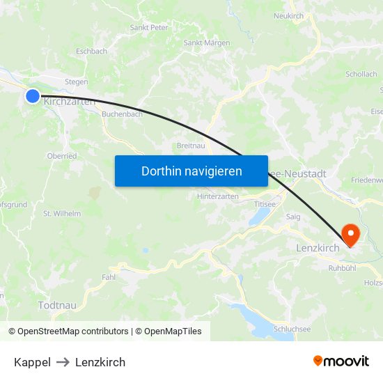 Kappel to Lenzkirch map