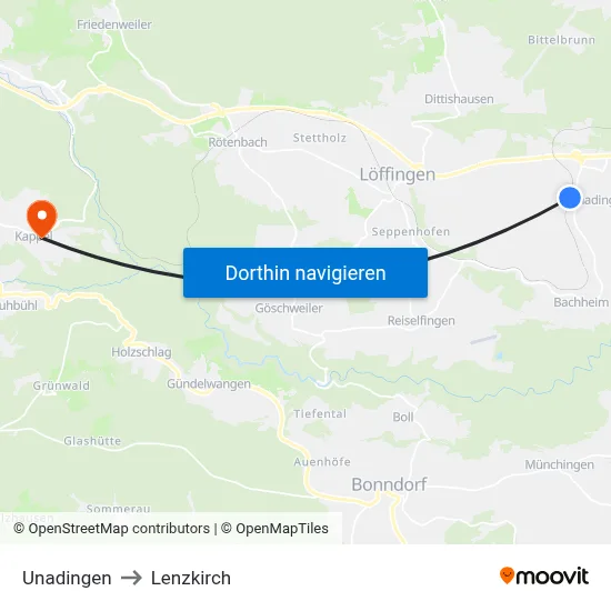 Unadingen to Lenzkirch map