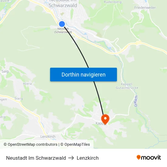 Neustadt Im Schwarzwald to Lenzkirch map