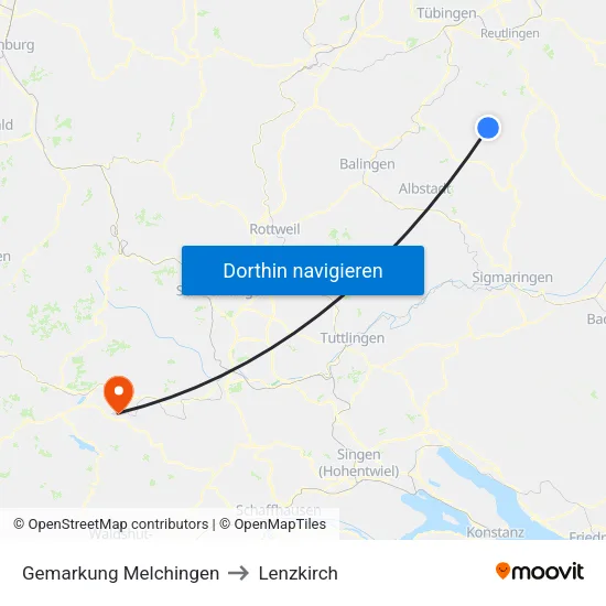 Gemarkung Melchingen to Lenzkirch map