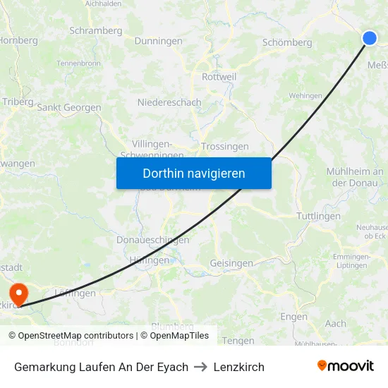 Gemarkung Laufen An Der Eyach to Lenzkirch map