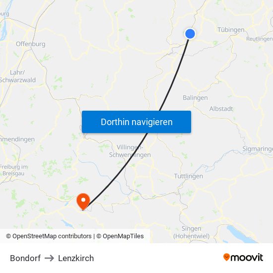 Bondorf to Lenzkirch map