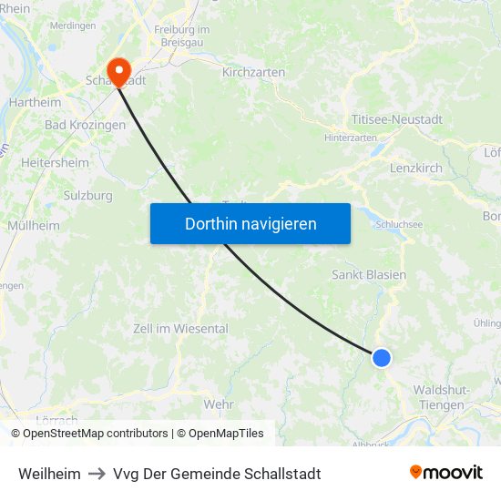 Weilheim to Vvg Der Gemeinde Schallstadt map