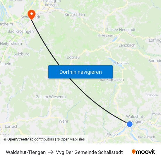 Waldshut-Tiengen to Vvg Der Gemeinde Schallstadt map