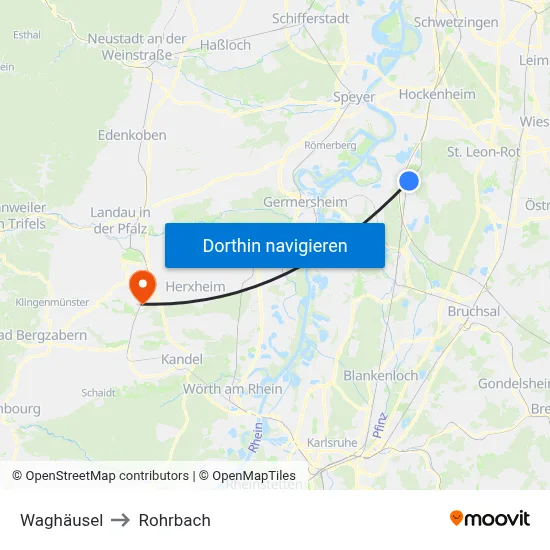 Waghäusel to Rohrbach map