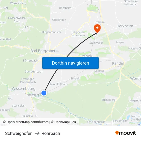 Schweighofen to Rohrbach map