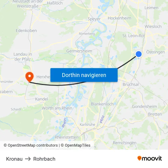 Kronau to Rohrbach map