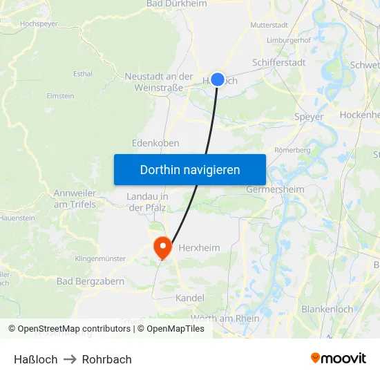 Haßloch to Rohrbach map
