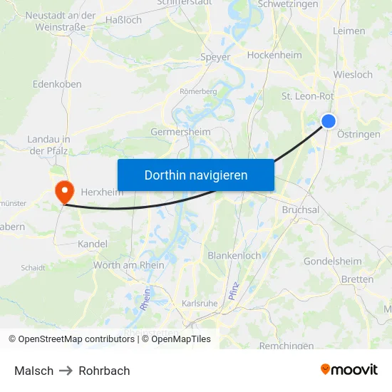 Malsch to Rohrbach map