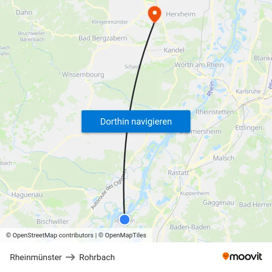 Rheinmünster to Rohrbach map