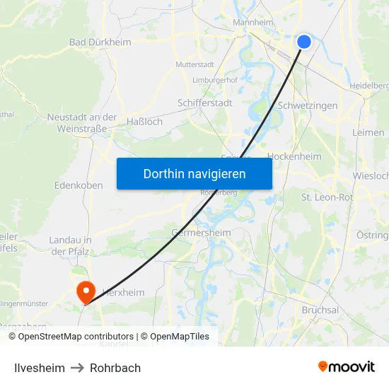 Ilvesheim to Rohrbach map