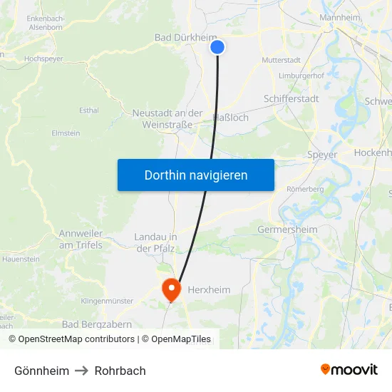 Gönnheim to Rohrbach map