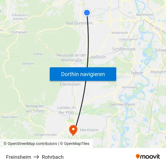 Freinsheim to Rohrbach map