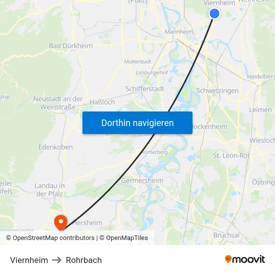 Viernheim to Rohrbach map