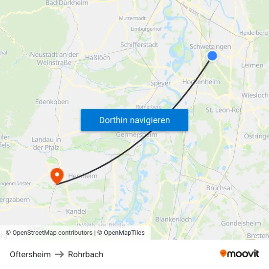 Oftersheim to Rohrbach map