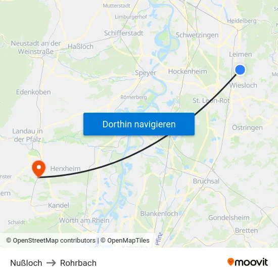 Nußloch to Rohrbach map
