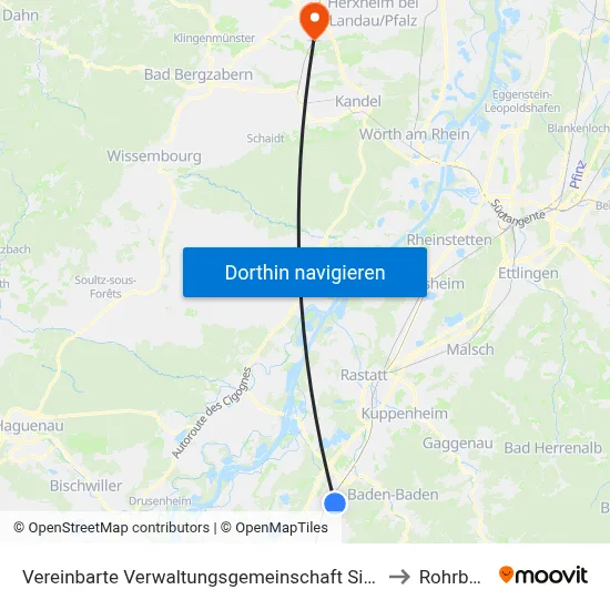 Vereinbarte Verwaltungsgemeinschaft Sinzheim to Rohrbach map